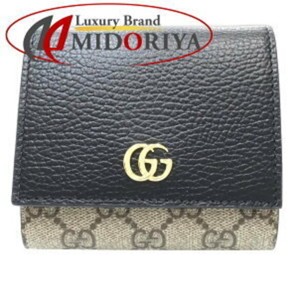 Gucci Handbags - Gucci Compact Flap Wallet GG Marmont Leather Bi fold Black Beige